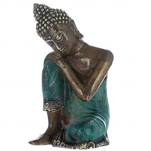 Leaning Buddha Zöld 13cm - bronz buddha szobor