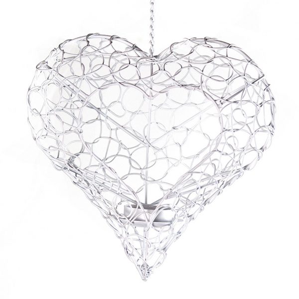 Wired Hearth White 22cm - fehér drót szív mécsestartó